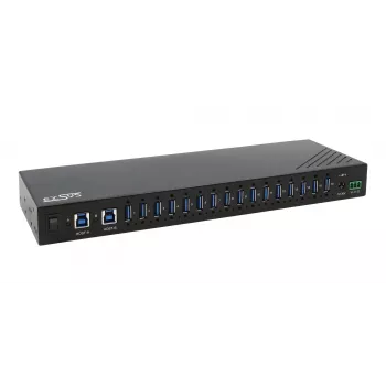 EXSYS EX-11236HMS Hub industrial USB 3.2 Gen 1 de 16 portas com proteção 15KV ESD, montagem em parede e calha DIN