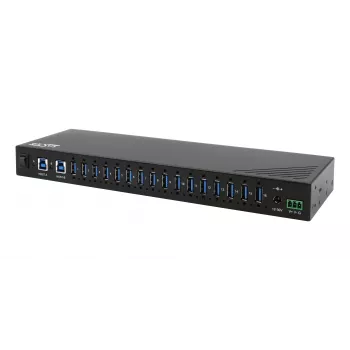 EXSYS EX-11236HMS Hub industrial USB 3.2 Gen 1 de 16 portas com proteção 15KV ESD, montagem em parede e calha DIN