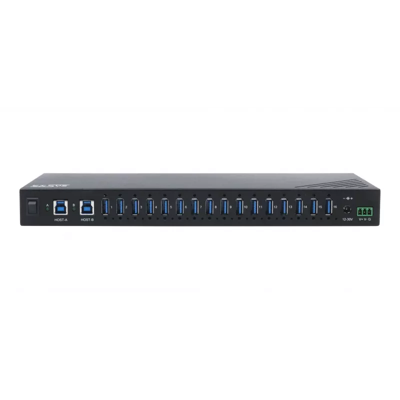 EXSYS EX-11236HMS Hub industrial USB 3.2 Gen 1 de 16 portas com proteção 15KV ESD, montagem em parede e calha DIN