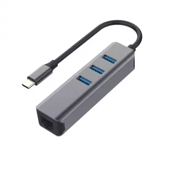 EXSYS EX-1133-N-3 Hub USB 3.2 Gen 1 com 3 portas USB-A e Gigabit Ethernet (USB-C)