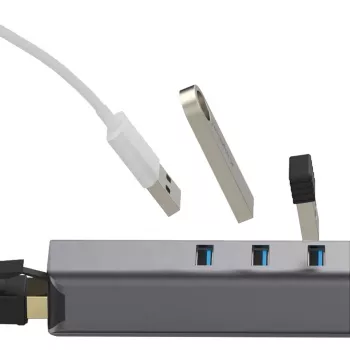EXSYS EX-1133-N-3 Hub USB 3.2 Gen 1 com 3 portas USB-A e Gigabit Ethernet (USB-C)