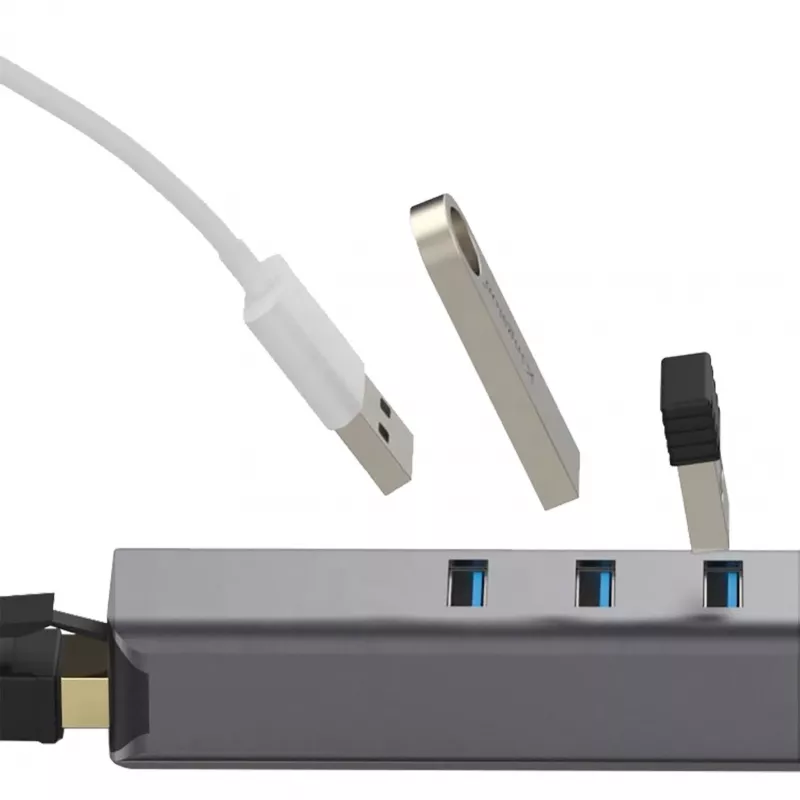 EXSYS EX-1133-N-3 Hub USB 3.2 Gen 1 com 3 portas USB-A e Gigabit Ethernet (USB-C)