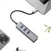EXSYS EX-1133-N-3 Hub USB 3.2 Gen 1 com 3 portas USB-A e Gigabit Ethernet (USB-C)