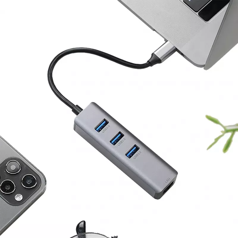 EXSYS EX-1133-N-3 Hub USB 3.2 Gen 1 com 3 portas USB-A e Gigabit Ethernet (USB-C)