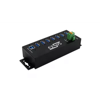 EXSYS Hub industrial USB 3.2 Gen1 de 7 portas com kit para calha DIN e proteção ESD de 15kV (EX-1187HMVS-2)