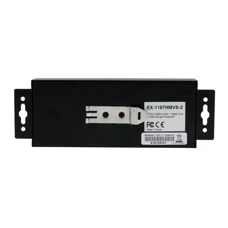 EXSYS Hub industrial USB 3.2 Gen1 de 7 portas com kit para calha DIN e proteção ESD de 15kV (EX-1187HMVS-2)