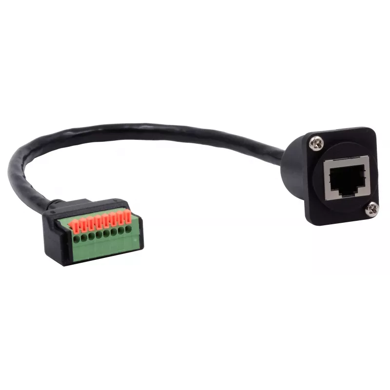 EXSYS EX-49161 Adaptador de conector fêmea RJ45 tipo D para bloco de terminais de 8 pinos com botão, CAT.5e, 20 cm