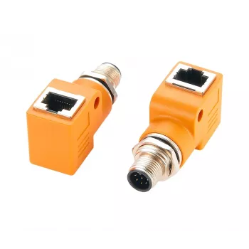EXSYS EX-49502 Adaptador Industrial Ethernet de conector macho M12 codificado A de 8 pinos para conector fêmea RJ45 90°