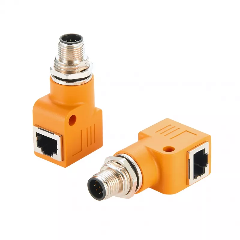 EXSYS EX-49502 Adaptador Industrial Ethernet de conector macho M12 codificado A de 8 pinos para conector fêmea RJ45 90°