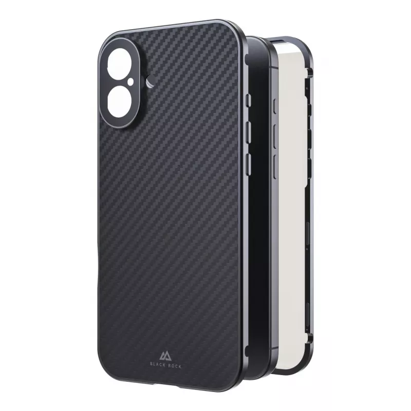 Black Rock Cover 360° Glass capa para Apple iPhone 16 Plus, carbono verdadeiro (00228105)
