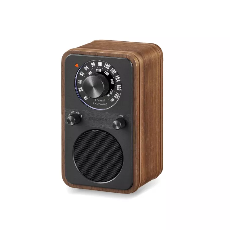 Rádio FM portátil Sangean WR-9, caixa em madeira de nogueira verdadeira, design vintage, Bluetooth, 8W