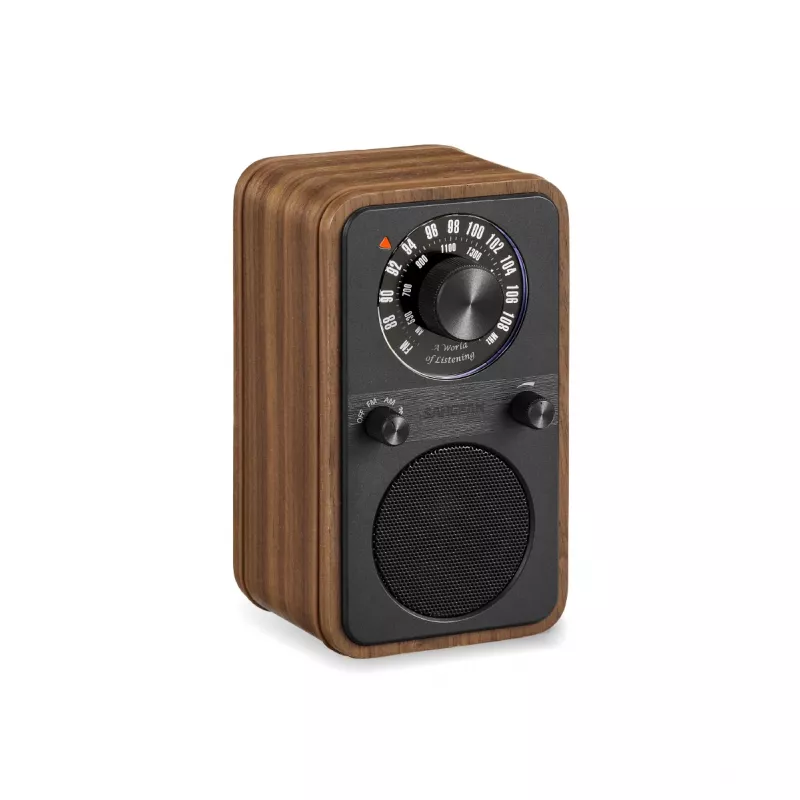 Rádio FM portátil Sangean WR-9, caixa em madeira de nogueira verdadeira, design vintage, Bluetooth, 8W