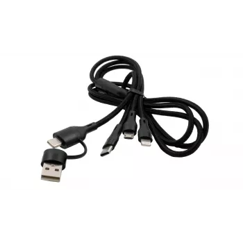 Cabo múltiplo de carregamento e dados EXSYS EX-K1404 2-em-1 para 3-em-1 USB-C/A para USB-C/Micro B/Lightning em nylon entrelaçado, 1,2 m, preto
