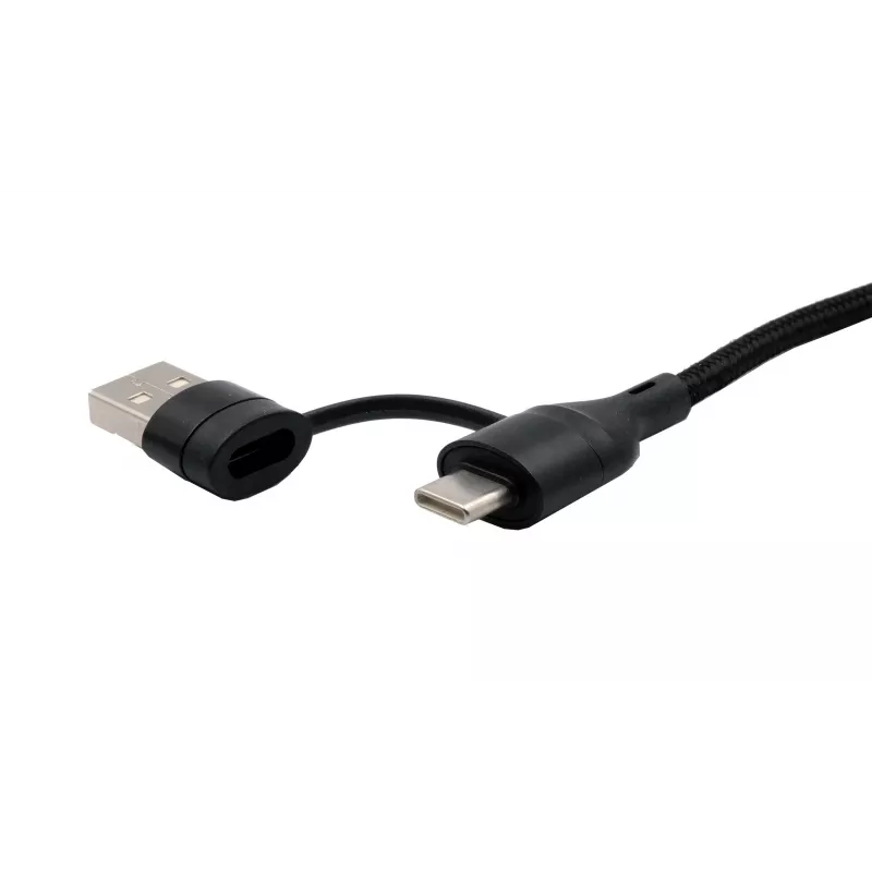 Cabo múltiplo de carregamento e dados EXSYS EX-K1404 2-em-1 para 3-em-1 USB-C/A para USB-C/Micro B/Lightning em nylon entrelaçado, 1,2 m, preto