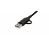 Cabo múltiplo de carregamento e dados EXSYS EX-K1404 2-em-1 para 3-em-1 USB-C/A para USB-C/Micro B/Lightning em nylon entrelaçado, 1,2 m, preto