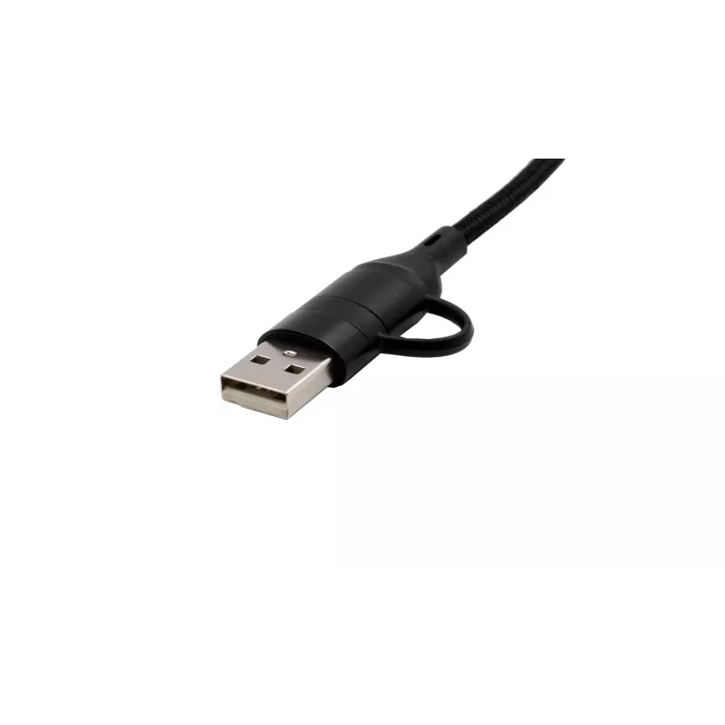 Cabo múltiplo de carregamento e dados EXSYS EX-K1404 2-em-1 para 3-em-1 USB-C/A para USB-C/Micro B/Lightning em nylon entrelaçado, 1,2 m, preto