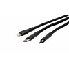 Cabo múltiplo de carregamento e dados EXSYS EX-K1404 2-em-1 para 3-em-1 USB-C/A para USB-C/Micro B/Lightning em nylon entrelaçado, 1,2 m, preto