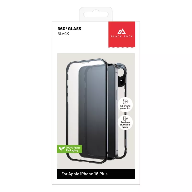 Black Rock Capa 360° em vidro para Apple iPhone 16 Plus, preto 00228104