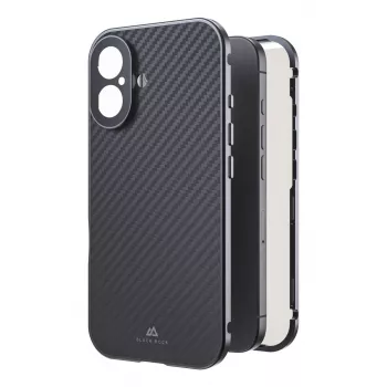 Black Rock Capa 360° em vidro para Apple iPhone 16, fibra de carbono verdadeira (00228085)