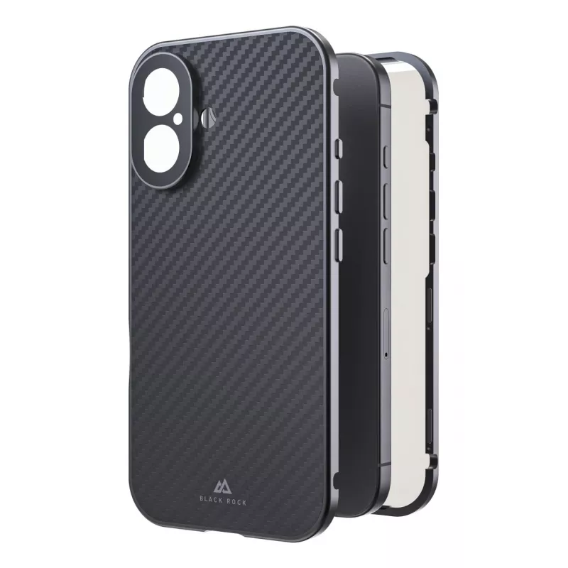 Black Rock Capa 360° em vidro para Apple iPhone 16, fibra de carbono verdadeira (00228085)