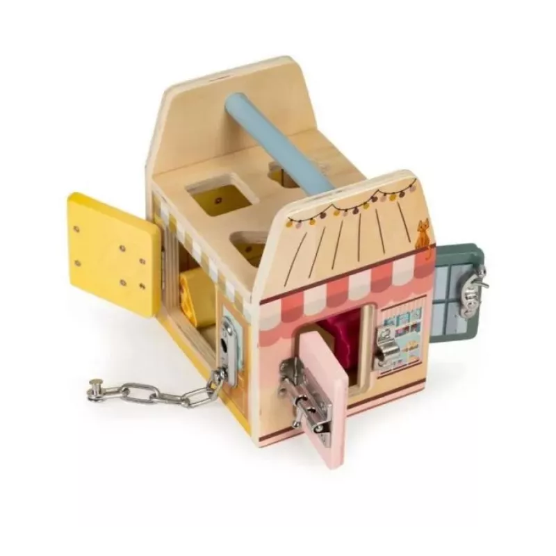 Gerardo's Toys Casa de atividades em madeira com fechaduras para crianças a partir de 18 meses