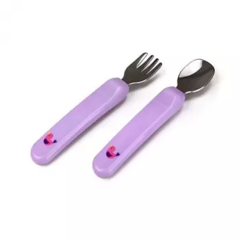 Kidsme Conjunto de talheres para bebé – colher e garfo, lavanda, 6m+