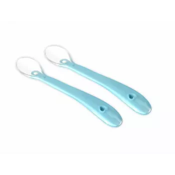 Kidsme Colher para bebé, pack de 2, água-marinha, silicone apto para contacto alimentar, 4m+