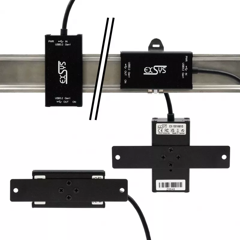 EXSYS EX-1501HMVS-A Hub industrial USB 3.2 Gen 1 de 1 porta com proteção contra sobretensão ESD de 15KV