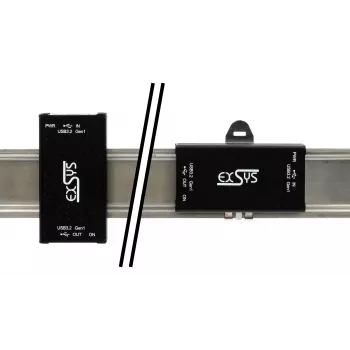 EXSYS EX-1502HMVS Adaptador industrial USB-C 3.2 Gen 1 para USB-A de 1 porta com proteção contra sobretensão ESD de 15KV, montagem em calha DIN, 9-48V DC