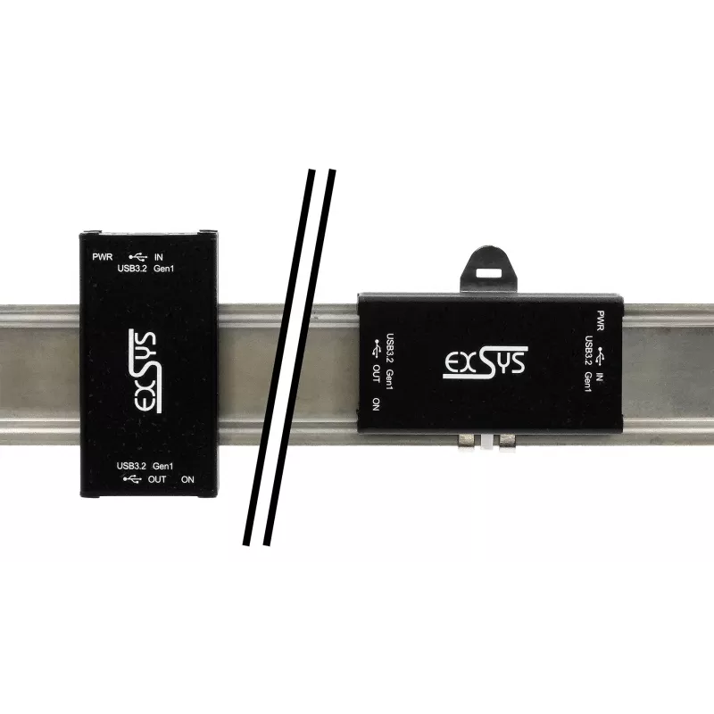 EXSYS EX-1502HMVS Adaptador industrial USB-C 3.2 Gen 1 para USB-A de 1 porta com proteção contra sobretensão ESD de 15KV, montagem em calha DIN, 9-48V DC