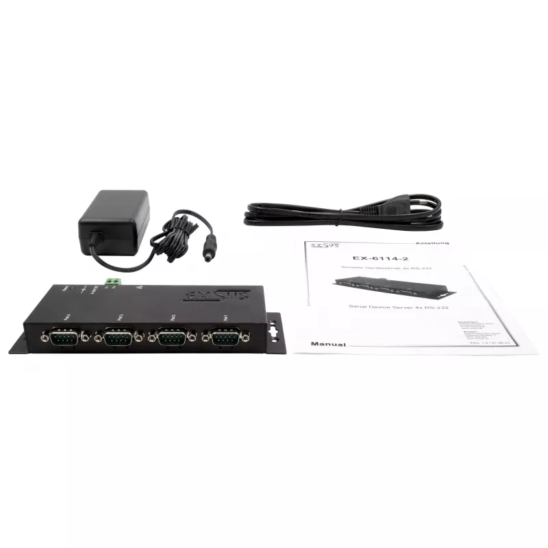 EXSYS EX-6164 Servidor de dispositivos série RS-232 de 4 portas, Ethernet para série, metal, 10/100 Mbps, Virtual COM