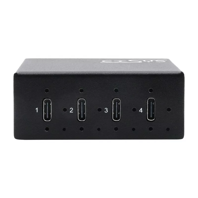 EXSYS EX-12274HMS Hub industrial USB 3.2 Gen 2x1 de 4 portas em metal, 10Gbps, 15KV ESD, montagem na parede/calha DIN