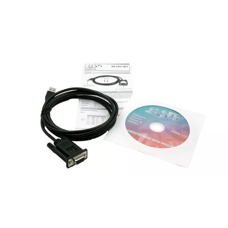 EXSYS EX-1311-2FT Adaptador USB 2.0 para série RS-232, conector fêmea DB9, chipset FTDI, gama de temperatura industrial