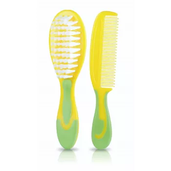 Kidsme Conjunto de escova e pente para bebé – cerdas macias, sem BPA, ergonómico, branco/cinzento
