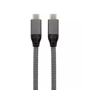 EXSYS EX-K1596-1.0 Cabo USB-C para USB-C, USB 3.2 Gen 2x2, 20 Gbps, 100W PD, Cinzento Entrançado, 1,0m