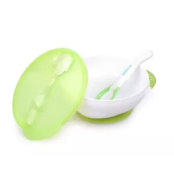 Kidsme Tigela com Ventosa com Tampa e Colher Térmica, Verde Lima, 9m+