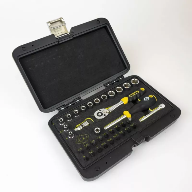 C.K Tools T4660 Conjunto de Chaves de Caixa Métricas de 36 Peças com Encaixe de 1/4 polegadas, Catraca de 72 Dentes e Bits