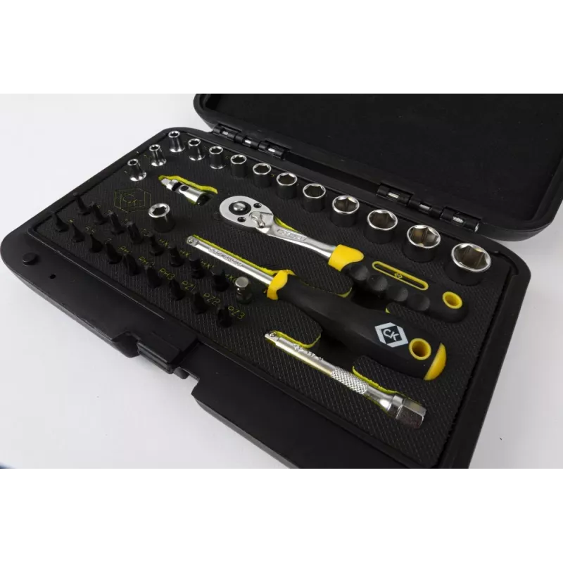 C.K Tools T4660 Conjunto de Chaves de Caixa Métricas de 36 Peças com Encaixe de 1/4 polegadas, Catraca de 72 Dentes e Bits