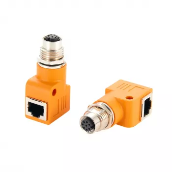 EXSYS M12 Codificação A 8 Polos Conector Fêmea para Conector Fêmea RJ45 Adaptador 90° EX-49503