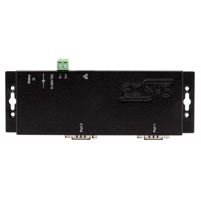 EXSYS EX-6162 Servidor Serial Ethernet para 2x RS-232 com Fonte de Alimentação 12V/3A