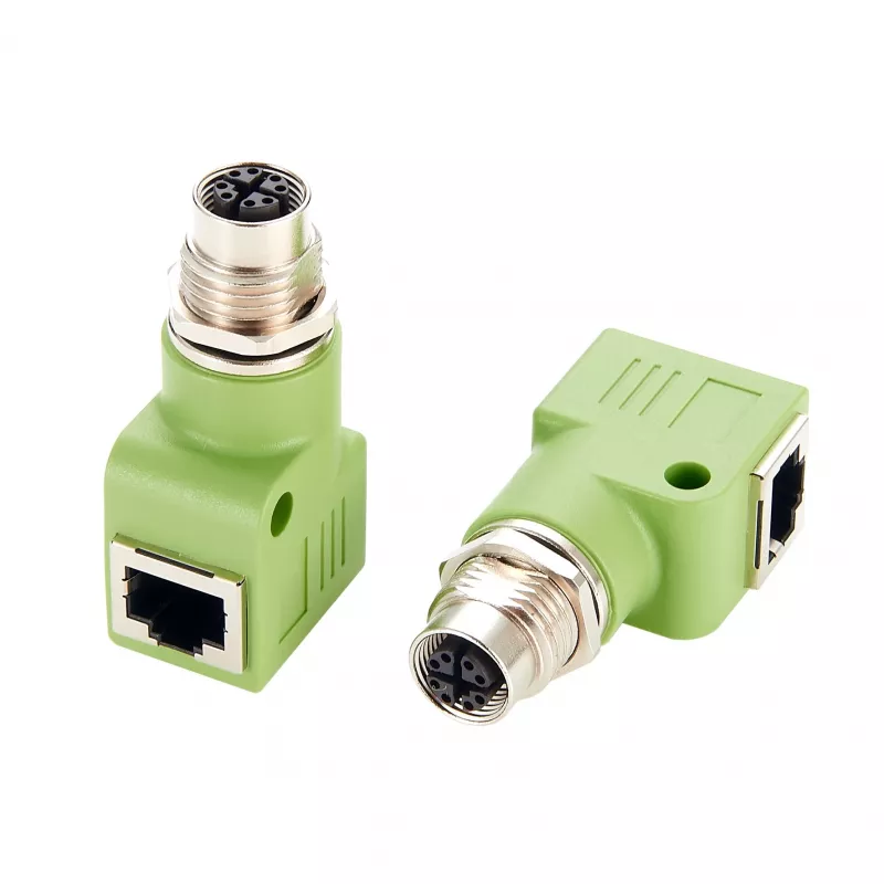 EXSYS EX-49543 adaptador M12 X-coded 8 pinos fêmea para RJ45 fêmea 90°, 10GbE, IP67