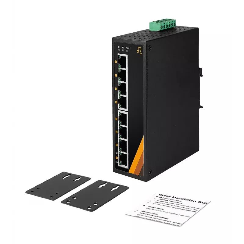 EXSYS EX-6226POE switch industrial Gigabit PoE+ de 8 portas, 12-36VDC, calha DIN