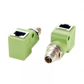 EXSYS Adaptador Ethernet industrial M12 X-codificado 8 pinos macho para ficha RJ45 fêmea 90° , 10Gbps, IP67, blindado EX-49542