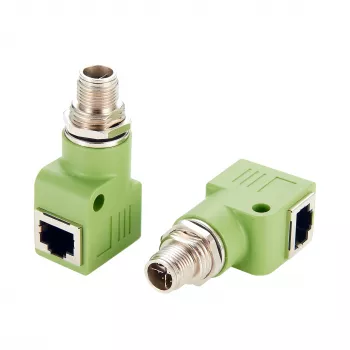EXSYS Adaptador Ethernet industrial M12 X-codificado 8 pinos macho para ficha RJ45 fêmea 90° , 10Gbps, IP67, blindado EX-49542
