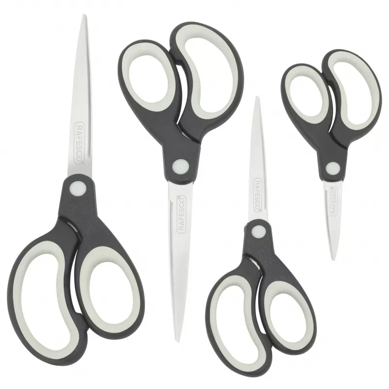Rapesco Conjunto de tesouras Soft Grip, 4 peças, lâminas de aço inoxidável, preto/cinzento 1574