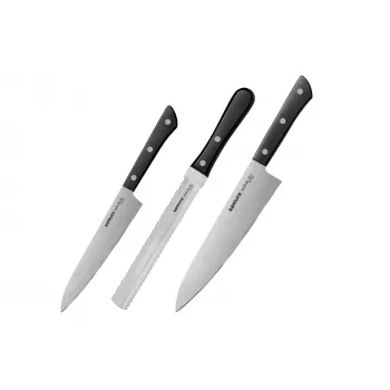 SAMURA Harakiri conjunto de 3 facas de cozinha, cabo preto