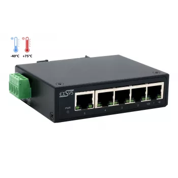 EXSYS Switch Ethernet industrial de 5 portas, 10/100 Mbps, calha DIN, -40° a +75°C EX-6200-T