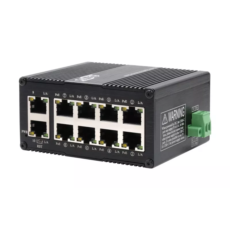 EXSYS Switch industrial Gigabit PoE+ Mini de 10 portas, gerido via web (EX-62036MPOE)