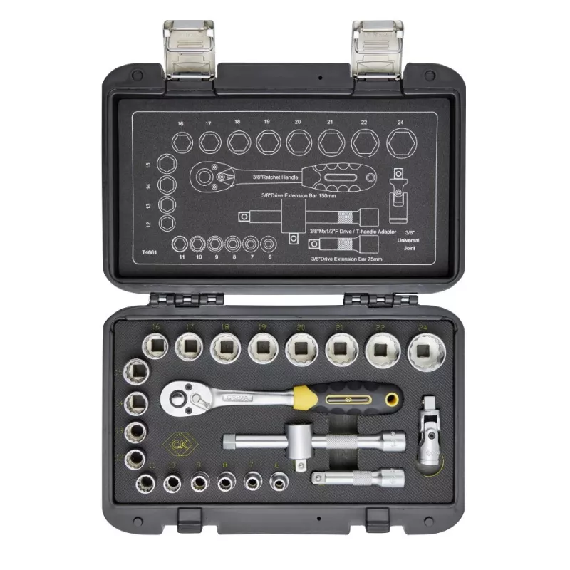 C.K Tools Conjunto de chaves de caixa com catraca reversível métricas, 23 peças, 3/8