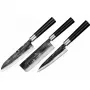 SAMURA SP5-0220 Conjunto de 3 facas de cozinha, lâminas em aço inoxidável AUS-8, cabos em ABS preto, faca de descascar, multiusos e de chef